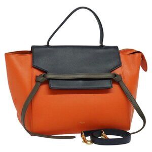 CELINE Belt bag Hand Bag Leather 2way Orange Gold Auth bs25232